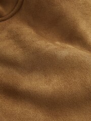 Tan Brown Faux Suede Aviator Jacket with Faux Fur Trims - Image 6 of 6