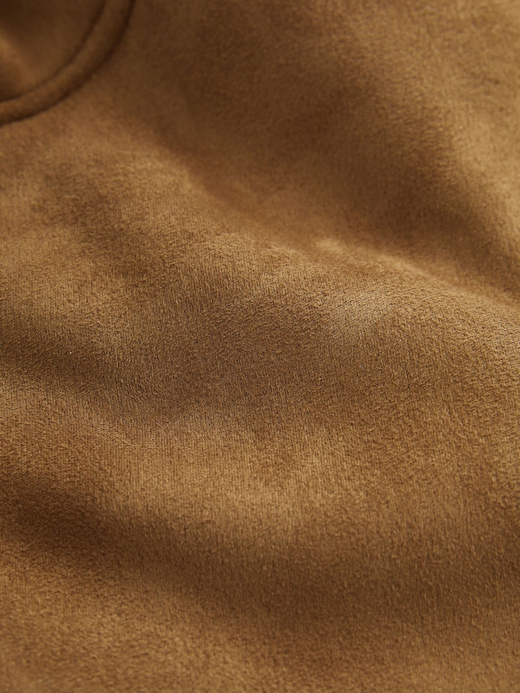 Tan Brown Faux Suede Aviator Jacket with Faux Fur Trims - Image 6 of 6