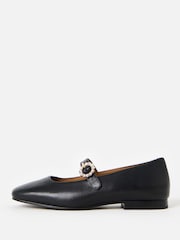 Oliver Bonas Black Diamante Buckle Mary Jane Ballet Flats - Image 1 of 6
