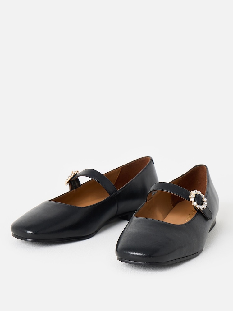 Oliver Bonas Black Diamante Buckle Mary Jane Ballet Flats - Image 2 of 6 Oliver Bonas Black Diamante Buckle Mary Jane Ballet Flats - Image 2 of 6