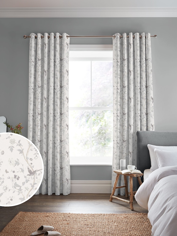 Laura Ashley Dove Grey Summer Palace Made to Measure 100% Cotton Curtains - Image 2 of 7
