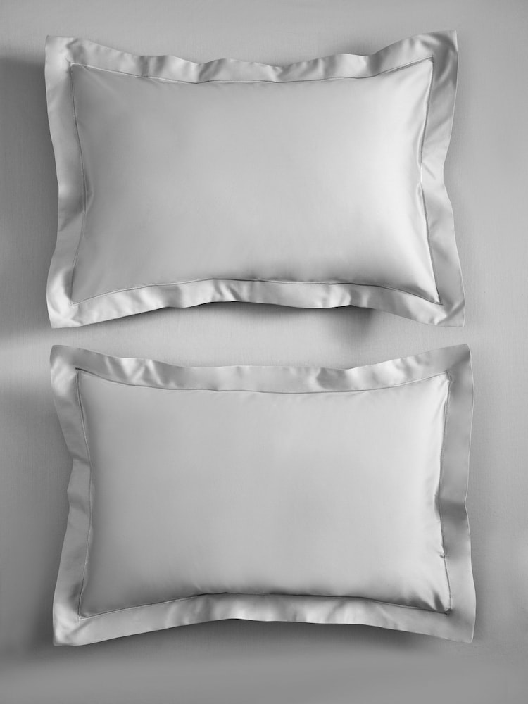 Set of 2 Grey 300 Thread Count Collection Luxe 100% Cotton Pillowcases - Image 3 of 6