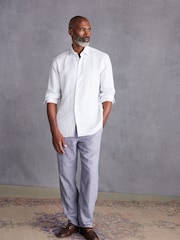 White/Light Blue Stripe Regular Fit Signature 100% Linen Shirt With Cutaway Collar - Image 2 of 9