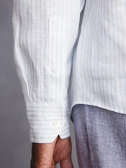 White/Light Blue Stripe Regular Fit Signature 100% Linen Shirt With Cutaway Collar - Image 6 of 9