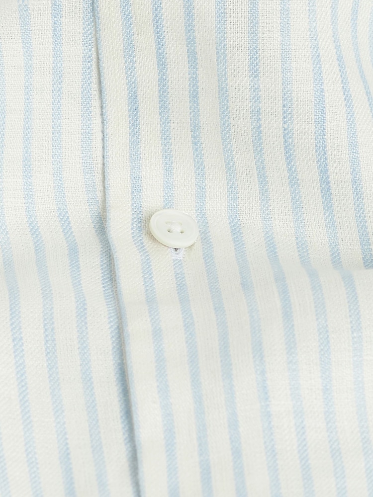 White/Light Blue Stripe Regular Fit Signature 100% Linen Shirt With Cutaway Collar - Image 9 of 9