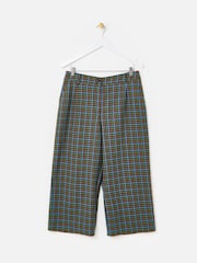 Oliver Bonas Green/Blue Checked Cropped Wide Leg Trousers - Image 1 of 5