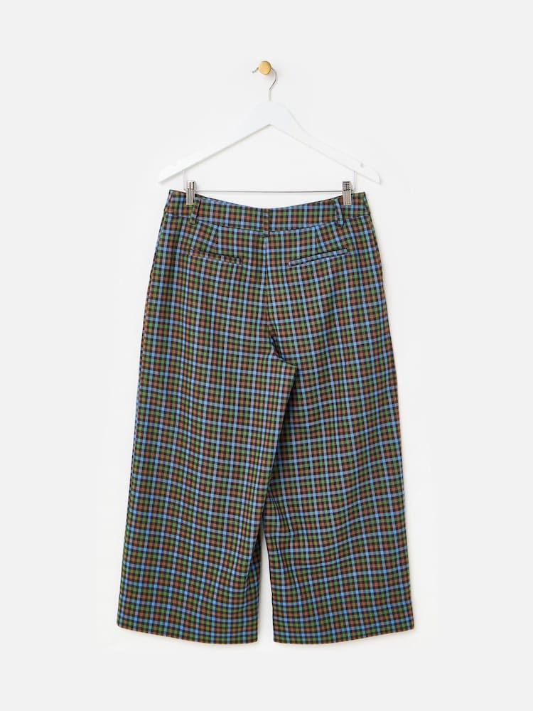 Oliver Bonas Green/Blue Checked Cropped Wide Leg Trousers - Image 2 of 5 Oliver Bonas Green/Blue Checked Cropped Wide Leg Trousers - Image 2 of 5