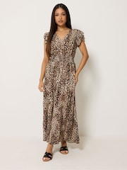 Brun - Robe longue M&Co Petites tailles à Col V - Image 1 sur 5