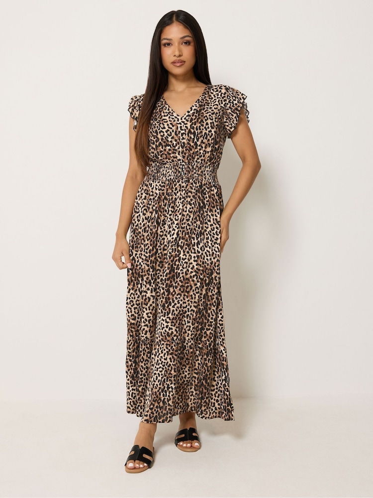 Brun - Robe longue M&Co Petites tailles à Col V - Image 1 sur 5