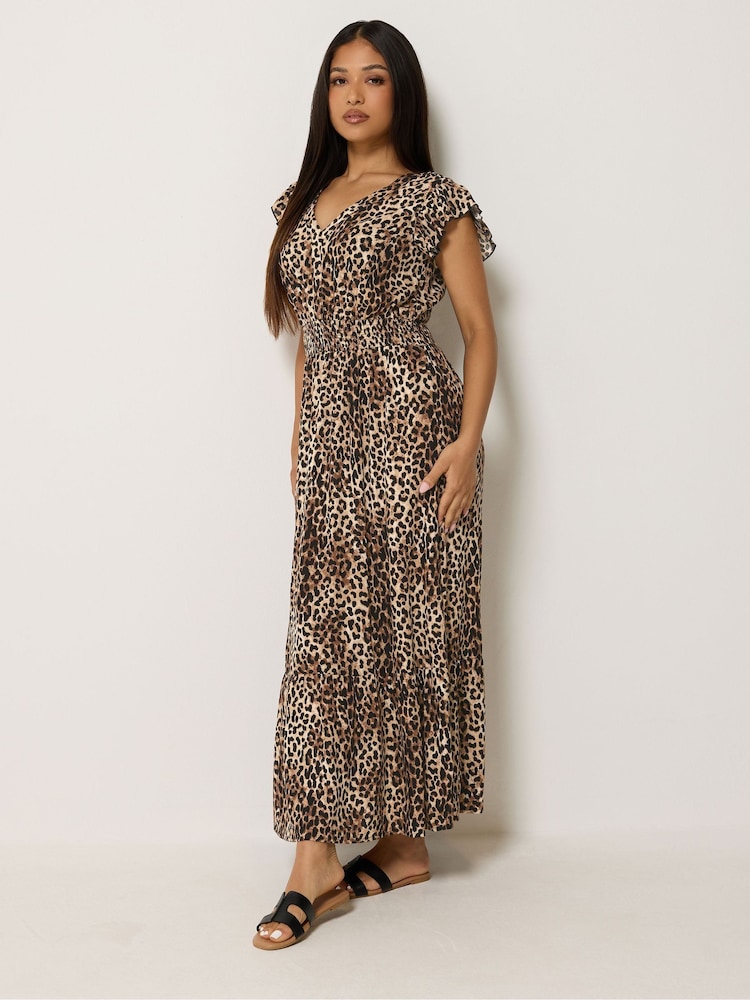 Brun - Robe longue M&Co Petites tailles à Col V - Image 2 sur 5