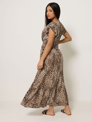 Brun - Robe longue M&Co Petites tailles à Col V - Image 3 sur 5