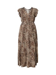 Brun - Robe longue M&Co Petites tailles à Col V - Image 5 sur 5