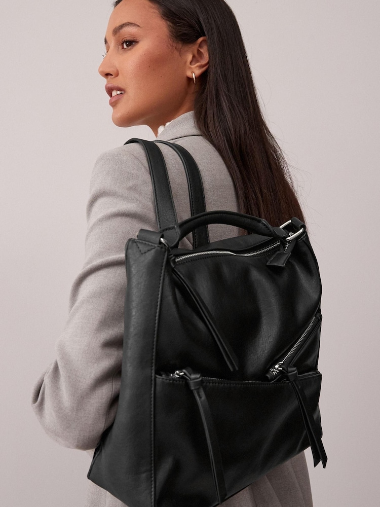 Black Side Zip Backpack - Image 1 of 10 Black Side Zip Backpack - Image 1 of 10
