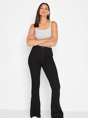 Long Tall Sally Gloss Black Flare Jeans - Image 1 of 3