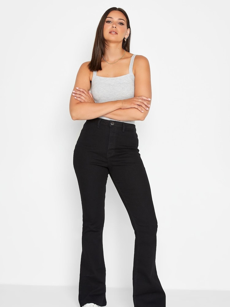 Long Tall Sally Gloss Black Flare Jeans - Image 1 of 3
