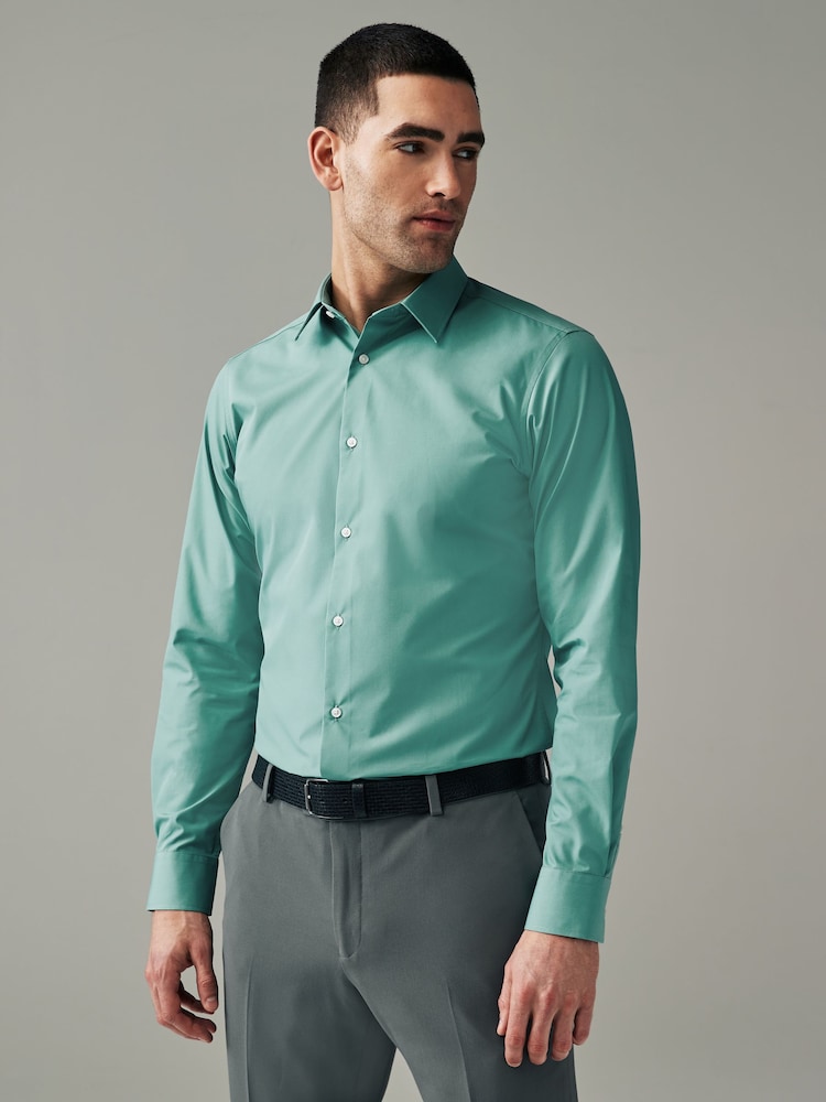 Matcha Green Slim Fit Easy Care Single Cuff Shirt - Image 1 of 8