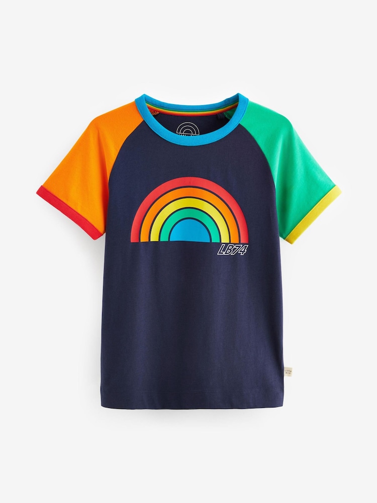 Little Bird by Jools Oliver Navy Rainbow Short Sleeve Raglan Colourful T-Shirt - Image 1 of 7