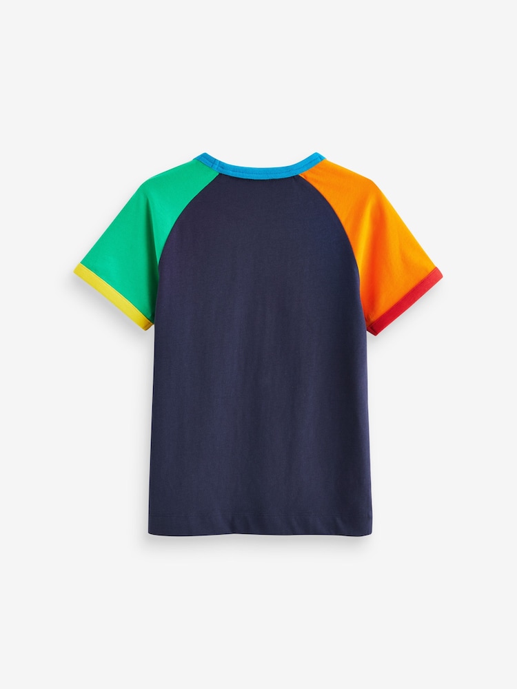Little Bird by Jools Oliver Navy Rainbow Short Sleeve Raglan Colourful T-Shirt - Image 2 of 7