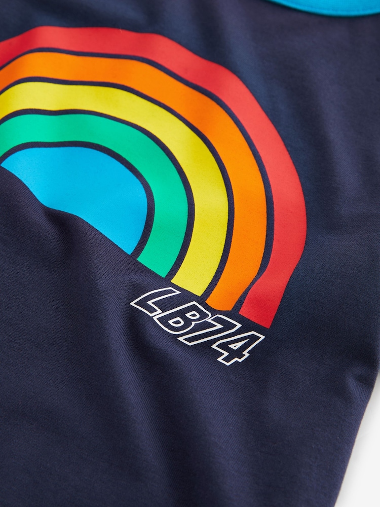 Little Bird by Jools Oliver Navy Rainbow Short Sleeve Raglan Colourful T-Shirt - Image 3 of 7