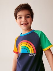 Little Bird by Jools Oliver Navy Rainbow Short Sleeve Raglan Colourful T-Shirt - Image 5 of 7