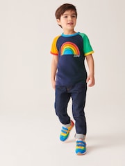 Little Bird by Jools Oliver Navy Rainbow Short Sleeve Raglan Colourful T-Shirt - Image 6 of 7