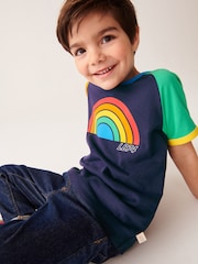 Little Bird by Jools Oliver Navy Rainbow Short Sleeve Raglan Colourful T-Shirt - Image 7 of 7