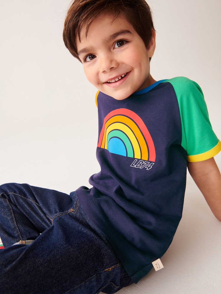 Little Bird by Jools Oliver Navy Rainbow Short Sleeve Raglan Colourful T-Shirt - Image 7 of 7