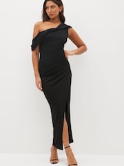 Black One Shoulder Midi Dress - Image 1 of 6