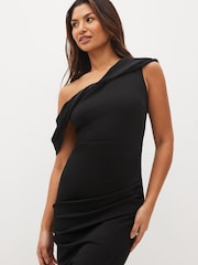 Black One Shoulder Midi Dress - Image 4 of 6
