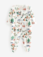 White Ground Christmas Velour Baby Sleepsuit (0mths-2yrs) - Image 1 of 3