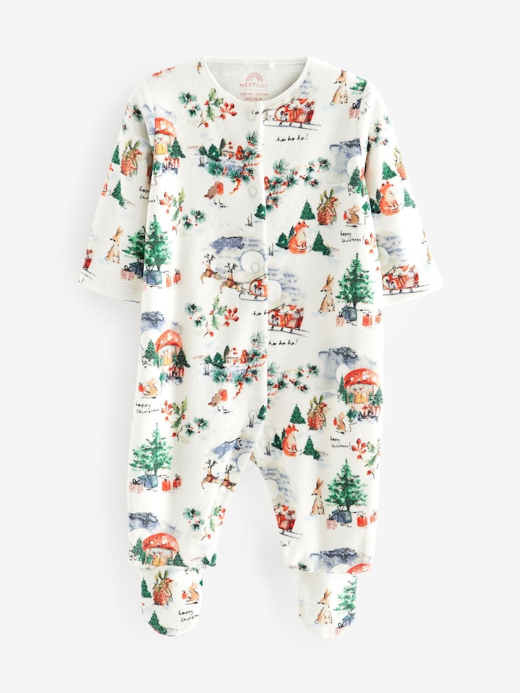 White Ground Christmas Velour Baby Sleepsuit (0mths-2yrs) - Image 1 of 3