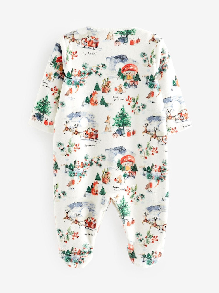 White Ground Christmas Velour Baby Sleepsuit (0mths-2yrs) - Image 2 of 3