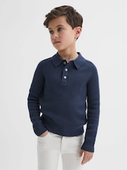 Reiss Petrol Blue Holms Junior Merino Wool Polo Shirt - Image 1 of 6