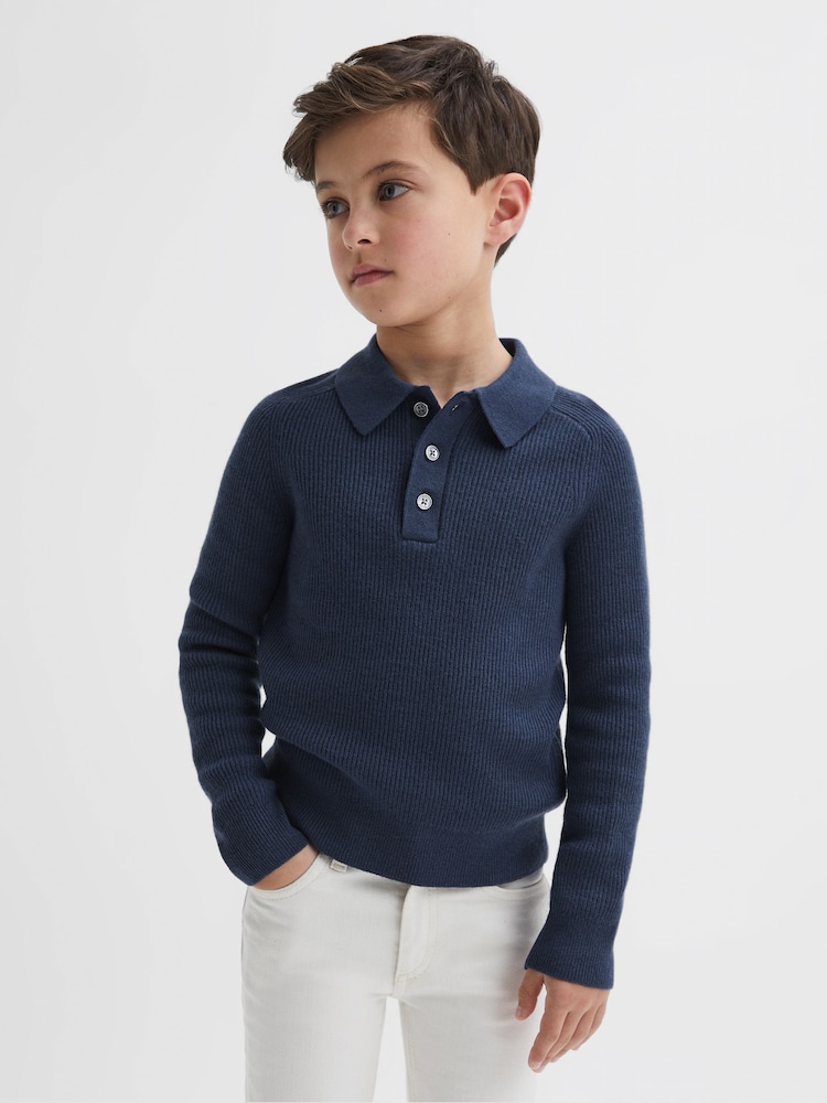 Reiss Petrol Blue Holms Junior Merino Wool Polo Shirt - Image 1 of 6