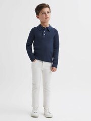 Reiss Petrol Blue Holms Junior Merino Wool Polo Shirt - Image 3 of 6