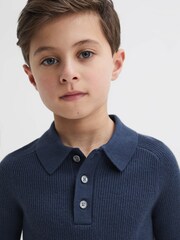 Reiss Petrol Blue Holms Junior Merino Wool Polo Shirt - Image 4 of 6