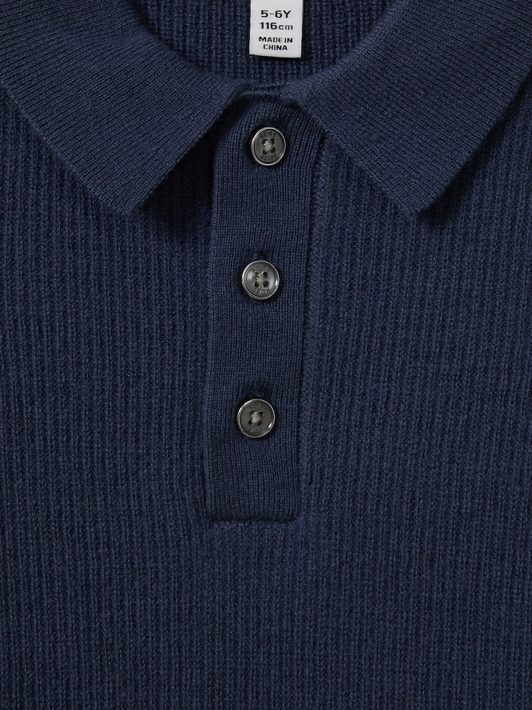 Reiss Petrol Blue Holms Junior Merino Wool Polo Shirt - Image 6 of 6