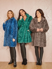 Yumi Grey Snakeskin Print Faux Fur Coat - Image 2 of 5