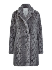 Yumi Grey Snakeskin Print Faux Fur Coat - Image 5 of 5