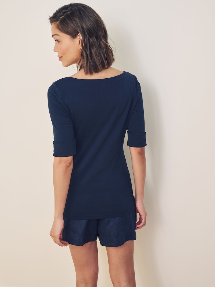 Lauren Ralph Lauren Judy Stretch Cotton Boatneck Top - Image 4 of 6