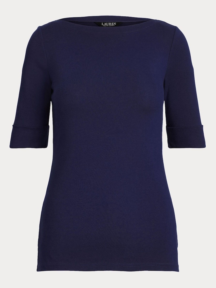Lauren Ralph Lauren Judy Stretch Cotton Boatneck Top - Image 5 of 6