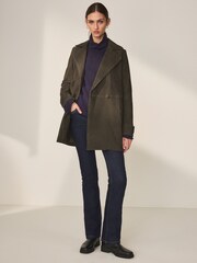 Khaki Green Real Suede Trench Coat - Image 2 of 10