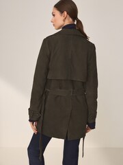 Khaki Green Real Suede Trench Coat - Image 4 of 10