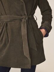 Khaki Green Real Suede Trench Coat - Image 5 of 10