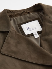 Khaki Green Real Suede Trench Coat - Image 7 of 10
