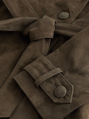 Khaki Green Real Suede Trench Coat - Image 8 of 10