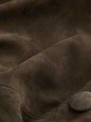 Khaki Green Real Suede Trench Coat - Image 9 of 10