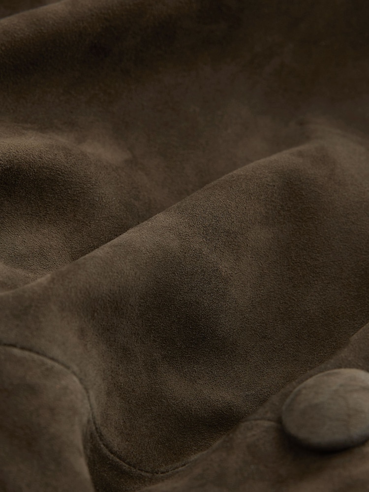 Khaki Green Real Suede Trench Coat - Image 9 of 10