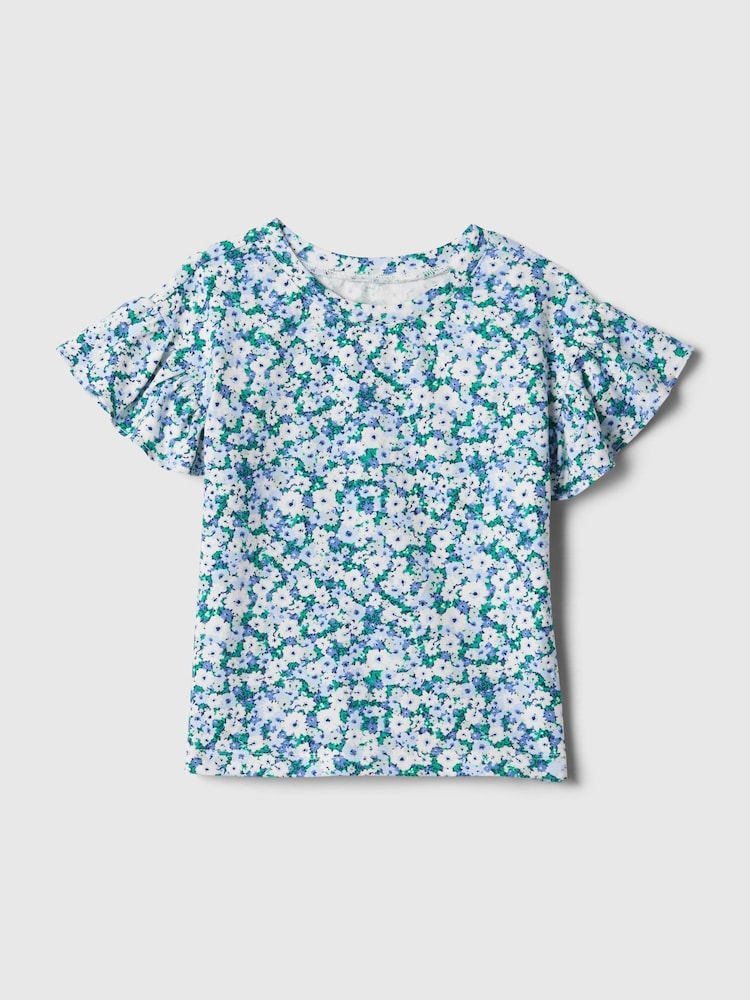 Blau mit floralem Muster - Gap Bedrucktes T-Shirt mit Rundhalsausschnitt und kurzen Flatterärmeln (3 Monate bis 5 Jahre) - Bild 1 von 2 Blau mit floralem Muster - Gap Bedrucktes T-Shirt mit Rundhalsausschnitt und kurzen Flatterärmeln (3 Monate bis 5 Jahre) - Bild 1 von 2