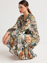 Green/Multicoloured Floral Wrap Neck Midi Dress - Image 4 of 10